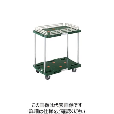 トラスコ中山 TRUSCO 樹脂製台車 ルートバン 2段式 こぼれ止め1段付 400X600 緑 MPB-602K-GN 1台（直送品）