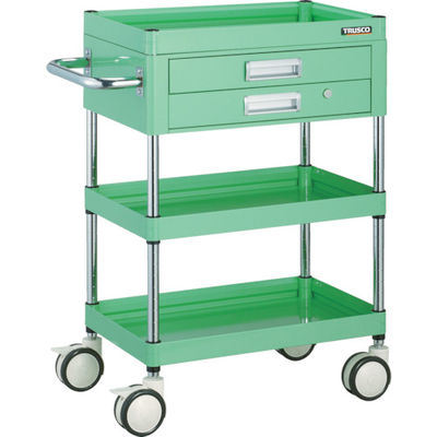 トラスコ中山 TRUSCO ファルコンワゴン 2段引出付 750×500 ウレタン双輪 ヤンググリーン FAW-973XD-YG 1台（直送品）