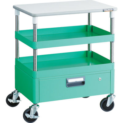 TRUSCO ツールワゴン フェニックスワゴン 省音 600X400 1段引出 天板付 ヤンググリーン PEW-762VT-YG 1台（直送品）