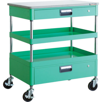 TRUSCO ツールワゴン フェニックスワゴン 省音 750X500XH880 引出 天板付 ヤンググリーン PEW-972VZT-YG（直送品）