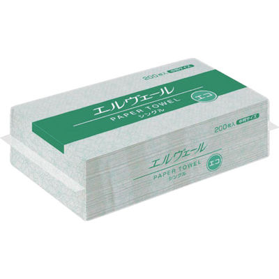 大王製紙 エリエール エルヴェール ペーパータオル エコ シングル200枚中判 21000694 1ケース(6000枚) 493-1700（直送品）