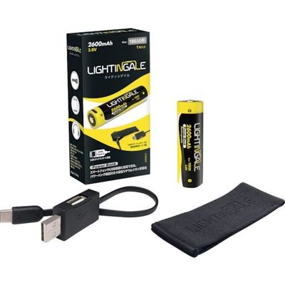ライティンゲイル スマホにも給電できるリチウムイオン充電池2600mA/USBーTYPEーC/18650タイプ LTG0002（直送品）