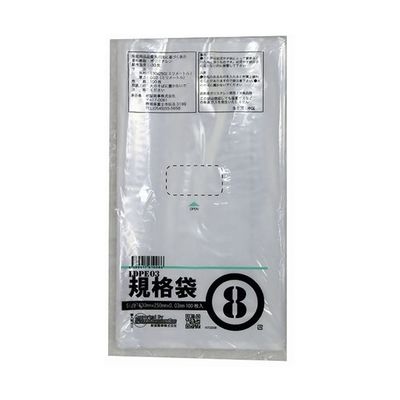 紺屋商事 PE規格ポリ袋 03透明 8号 03×130×250(100枚/冊) 00722008 1パック(100枚) 64-9608-37（直送品）