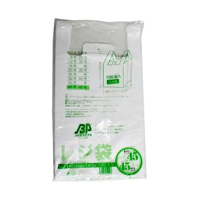 紺屋商事 バイオマスレジ袋乳白 E45W45 (100枚/冊) 0.016×300(440)×530 01042045 1パック(100枚)（直送品）