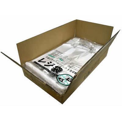 紺屋商事 ケース売:レジ袋半透明 東45西45号 300(440)×530(100枚×10冊) 00723245 1箱(1000枚)（直送品）