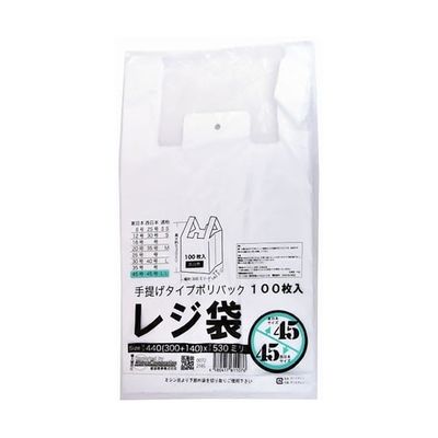 紺屋商事 レジ袋乳白 東45西45号 300(440)×530(100枚/冊) 00722145 1パック(100枚) 64-9609-90（直送品）