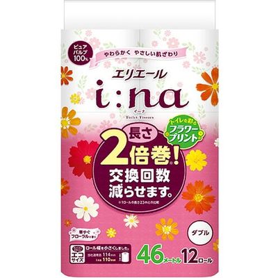 大王製紙 エリエールi:na(イーナ)トイレットティシュープリント (ダブル) 4902011821277 1セット(12巻×6点セット)（直送品）