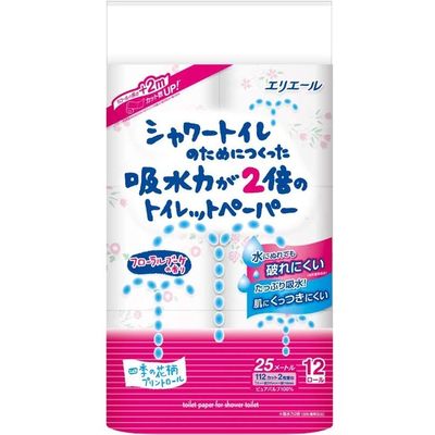 大王製紙 エリエールシャワートイレのためにつくった吸水力が2倍のトイレットペーパーフラワープリント香水付き（ダブル）（直送品）