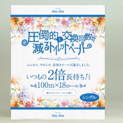 圧倒的に交換回数が減るトイレットペーパーシュシュ　シングル　2倍巻き 4970123097200 18巻×4点セット 泉製紙（直送品）