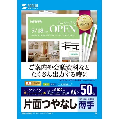サンワサプライ インクジェットファイン用紙 JP-EM2NA4N2 1個（直送品）
