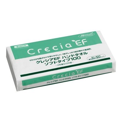 クレシアEFハンドタオルソフト 2枚重ね 218×230mm 100組入 37018B 1セット(3000組:100組×30袋)（直送品）