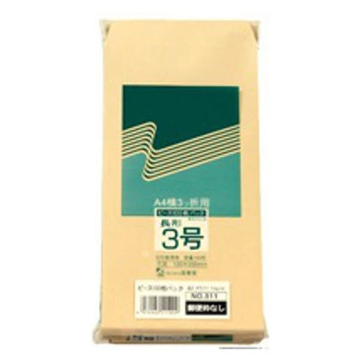 高春堂 クラフト 封筒 511 長3 郵便番号枠なし 1セット（300枚入り：100枚入り×3個） 接着テープ無（直送品）