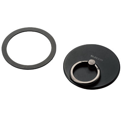 スマホリング マグネット メタルプレート付属 リング着脱可能 ブラック P-STRMKPSLBK エレコム 1個（直送品）
