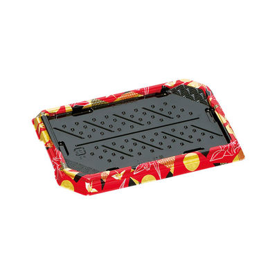 福助工業 寿司容器 華板2-4H 本体 折りづる赤 600枚(50×12) 0730890 1ケース(600枚入(50枚×12袋))（直送品）