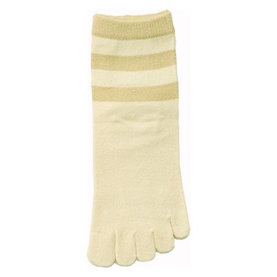 神戸生絲 婦人シルク5本指ソックスボーダー柄 ベージュ 22～24cm 3290 【介護用衣類】ウェルファンカタログ 921345（直送品）