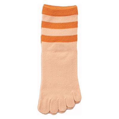 神戸生絲 婦人シルク5本指ソックスボーダー柄 オレンジ 22～24cm 3290 【介護用衣類】ウェルファンカタログ 921345（直送品）