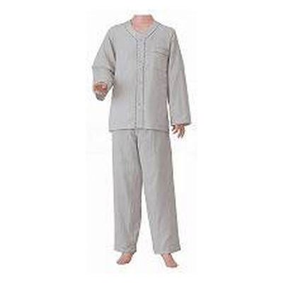 神戸生絲 紳士用 楽らくガーゼパジャマ長袖 グレー M NO801 【介護用衣類】ウェルファンカタログ ウェルファンコード：921021（直送品）