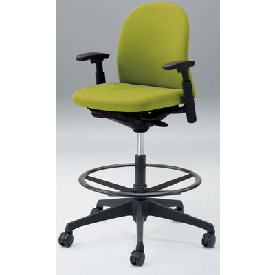 オカムラ プティートハイチェア 可動肘 グリーン2 550幅×542奥行×974高
