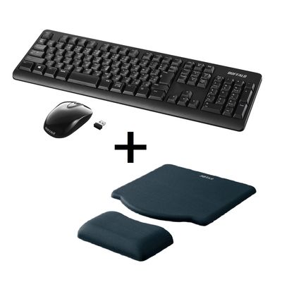 バッファロー　ワイヤレス(2.4GHz無線)キーボード+静音マウス＆マウスパッドセット　BSKBW120SBK SET　1セット（直送品）