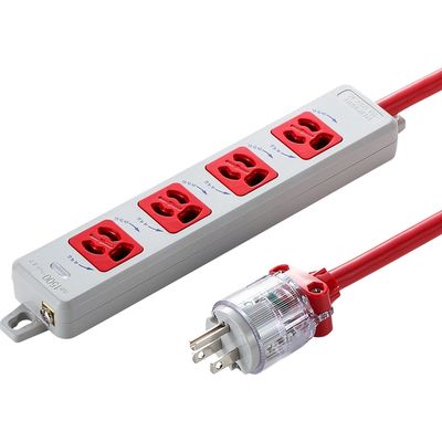 延長コード 電源タップ 3m 3P（ピン） 4個口 マグネット レッド TAP-HPM4-3R サンワサプライ 1個（直送品）