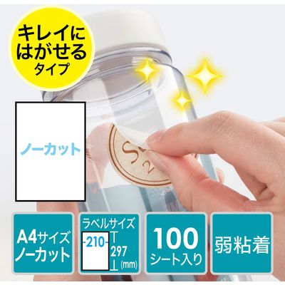 サンワダイレクト ラベルシール（再剥離シール・ノーカット・A4・楽貼りタイプ） 300-RLD01 1個（直送品）