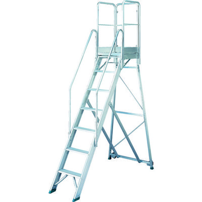 トラスコ中山 TRUSCO 折りたたみ式作業用踏み台 高さ2.10m 高さ900手すりフルセット付き TDAD-210-900TF 1台（直送品）