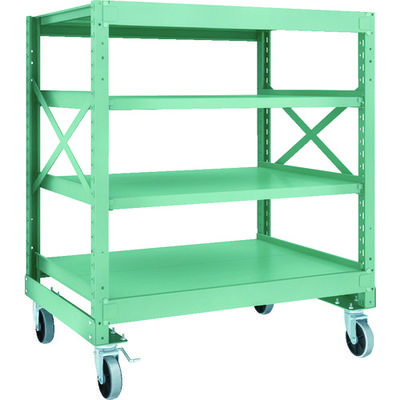 TRUSCO R3型ボルト式中量棚W1200XD900XH1400 4段 Φ150 ウレタンキャスター付 R3-4494-U150（直送品）