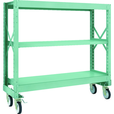 TRUSCO R3型ボルト式中量棚W1500XD500XH1400 3段 Φ150 ゴムキャスター付 R3-4553-G150 1台(1個)（直送品）
