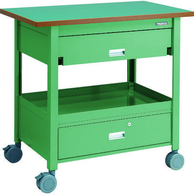トラスコ中山 TRUSCO 天板付ワゴン 両面引出し上下各1段付 棚板1段 GN VD-T111-GN 1台 116-3764（直送品）