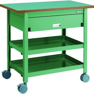 トラスコ中山 TRUSCO 天板付ワゴン 両面引出し1段付 棚板2段 GN VD-T120-GN 1台 116-3765（直送品）