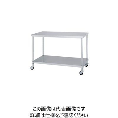 シンコー ステンレス(SUS430)作業台ベタ棚板キャスター付 φ75ウレタン車 900×900×800 WBC-9090-U75 1台（直送品）