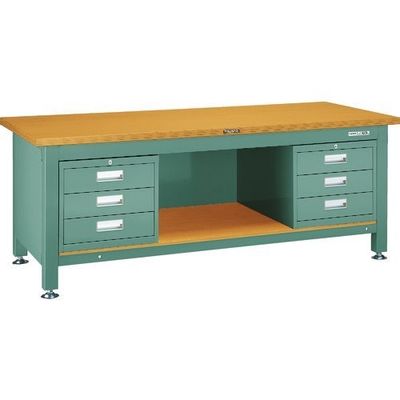 TRUSCO 重荷重作業台(3000kg)TWZ型 1800X900XH740 3段引出X2付 グリーン色 TWZ-1809D3D3 1台（直送品）