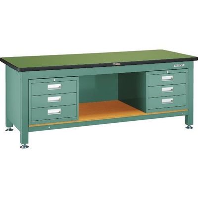 TRUSCO 重荷重作業台(3000kg)TWZ型 1800X900XH740 3段引出X2付 グリーン色 RTWZ-1809D3D3 1台（直送品）