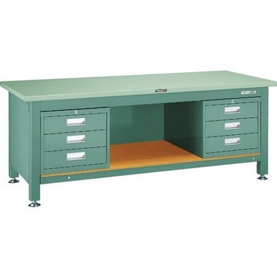 TRUSCO 重荷重作業台(3000kg)TWZ型 1800X750XH740 3段引出X2付 グリーン色 STWZ-1800D3D3 1台（直送品）