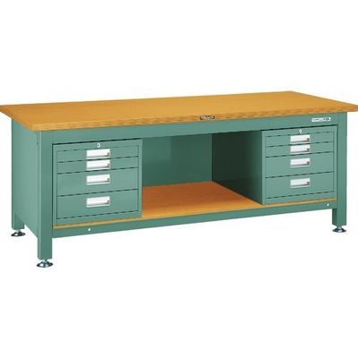 TRUSCO 重荷重作業台(3000kg)TWZ型 1800X750XH740 4段引出X2付 グリーン色 TWZ-1800D4D4 1台（直送品）