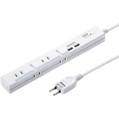 延長コード 電源タップ 2m 2P（ピン） 5個口 USB充電ポート搭載 ホワイト TAP-SLIM5U-2 サンワサプライ 1個（直送品）