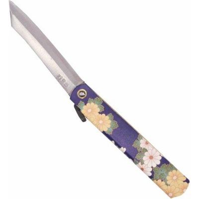 永尾駒製作所 昔なつかしいナイフ 肥後守 菊革柄 青紙割り込み 018219