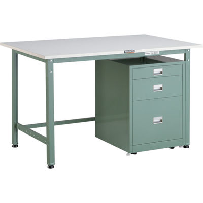 TRUSCO 軽荷重作業台(300kg)AE型 1200X750XH740 3段キャビネット付 グリーン色 AE-1200UDC111（直送品）