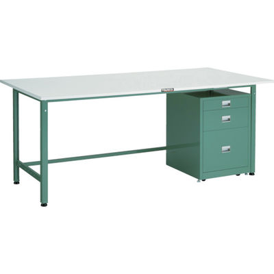 TRUSCO 軽荷重作業台(300kg)AE型 1800X900XH740 3段キャビネット付 グリーン色 AE-1809UDC111（直送品）