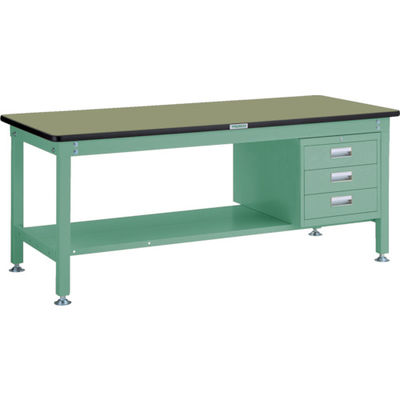 TRUSCO 中荷重作業台(1200kg)HW型 1800X900XH740 3段引出付 グリーン色 緑 RHW-1809D3 GN 1台（直送品）