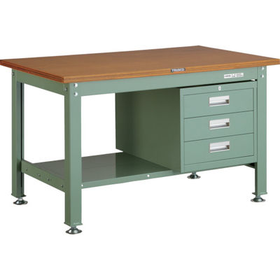 TRUSCO 中荷重作業台(1200kg)HW型 1200X750XH740 3段引出付 グリーン色 緑 HW-1200D3 GN 1台（直送品）