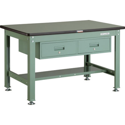TRUSCO 中荷重作業台(1200kg)HW型 1200X750XH740 2列引出付 グリーン色 緑 RHW-1200FL2 GN 1台（直送品）