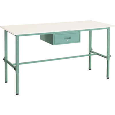 TRUSCO 軽荷重作業台高さ調節式(150kg)AEM型 1800X900XH650~950 1段引出付 グリーン色 AEM-1809F1（直送品）