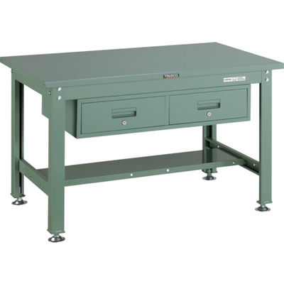 TRUSCO 中荷重作業台(1200kg)HW型 1200X750XH740 2列引出付 グリーン色 緑 SHW-1200FL2 GN 1台（直送品）