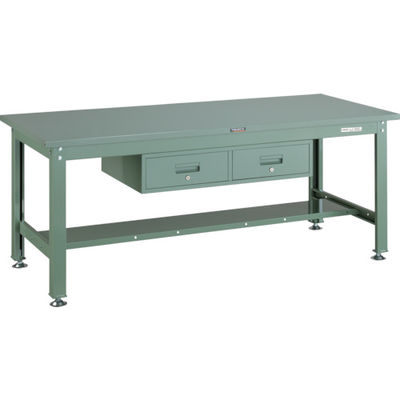 TRUSCO 中荷重作業台(1200kg)HW型 1800X750XH740 2列引出付 グリーン色 緑 SHW-1800FL2 GN 1台（直送品）