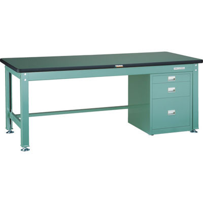 TRUSCO 中荷重作業台(2000kg)DW型 1800X900XH740 3段ワゴン付 グリーン色 RDW-1809UDC111 1台（直送品）