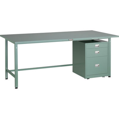 TRUSCO 軽荷重作業台(300kg)AE型 1800X900XH740 3段キャビネット付 グリーン色 SAE-1809UDC111（直送品）