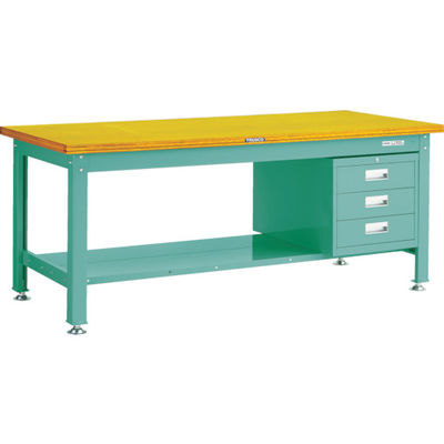 トラスコ中山 TRUSCO 中荷重作業台(2000kg)DW型 1800X750XH740 3段引出付 グリーン色 DW-1800D3 1台（直送品）
