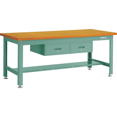 TRUSCO 中荷重作業台(2000kg)DW型 1800X900XH740 2列引出付 グリーン色 DW-1809FL2 1台（直送品）