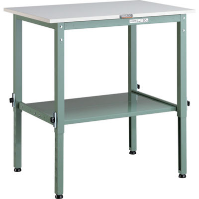 TRUSCO 軽荷重作業台高さ調節式(150kg)AEM型 900X600XH650~950 下棚2枚付 グリーン色 AEM-0960LT2（直送品）